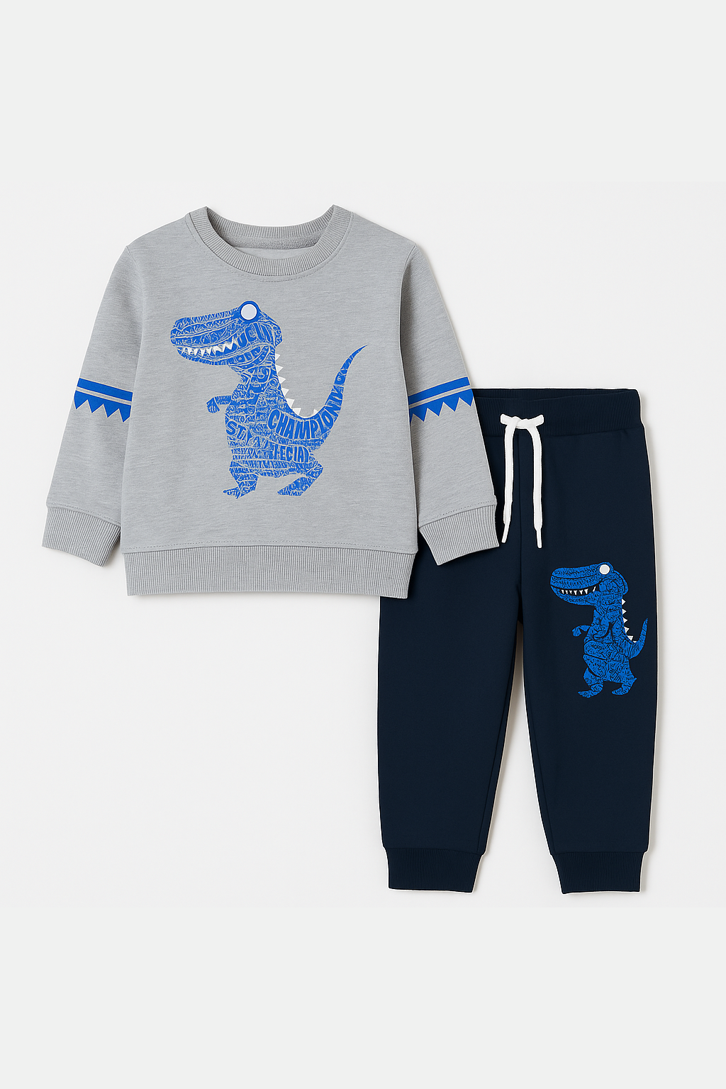 Toddler Baby Boy Grey Dinosaur Sweatshirt  Long Sleeve Pullover With Navy Blue Pocket Trouser