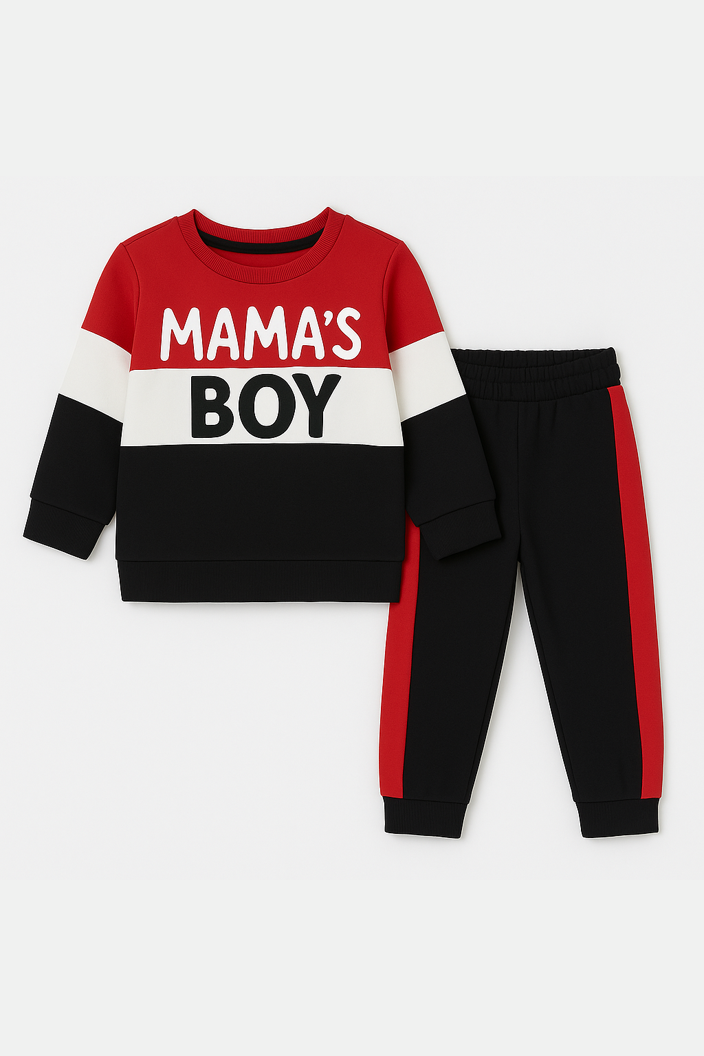 Mama's Boy Fleece Sweatshirt and Trouser Premium Quality Red and Black For Kids