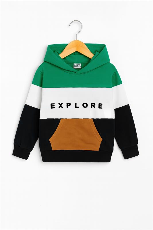 Explore Print Hoodie Dark Green ,White & Black With panel Trouser 2pcs Premium Quality Set