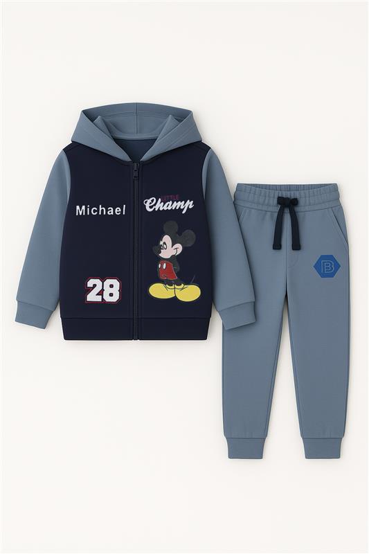 Mickey Mouse Printed Zipper Hoodie With pocket Trouser And Dori Premium Quality 2 Pcs Set