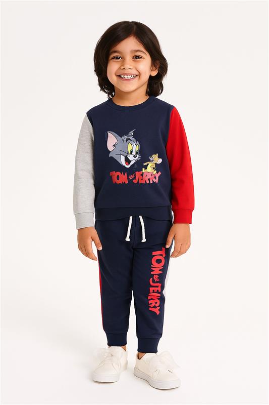 Kids Fleece Tom & Jerry Red ,Blue & Grey Sweatshirt With Trouser Premium Quality 2 Pcs Set