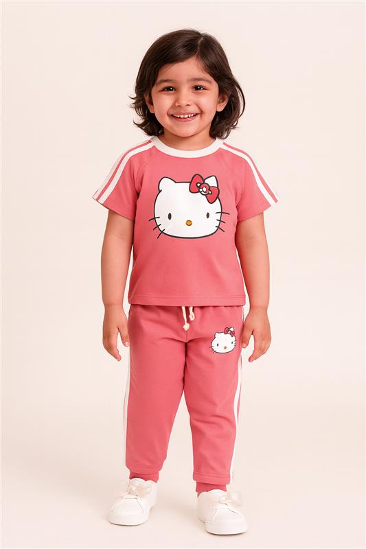 Girls Summer Co-ord Set - Pink Hello Kitty