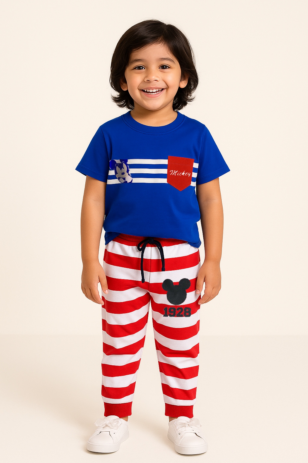 Mickey Blue Striped Summer Outfit for Kids