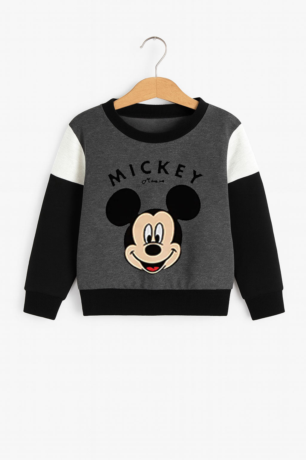Mickey Mouse Little Boys Fleece Gray Black And White Sweatshirt & Panel Trouser