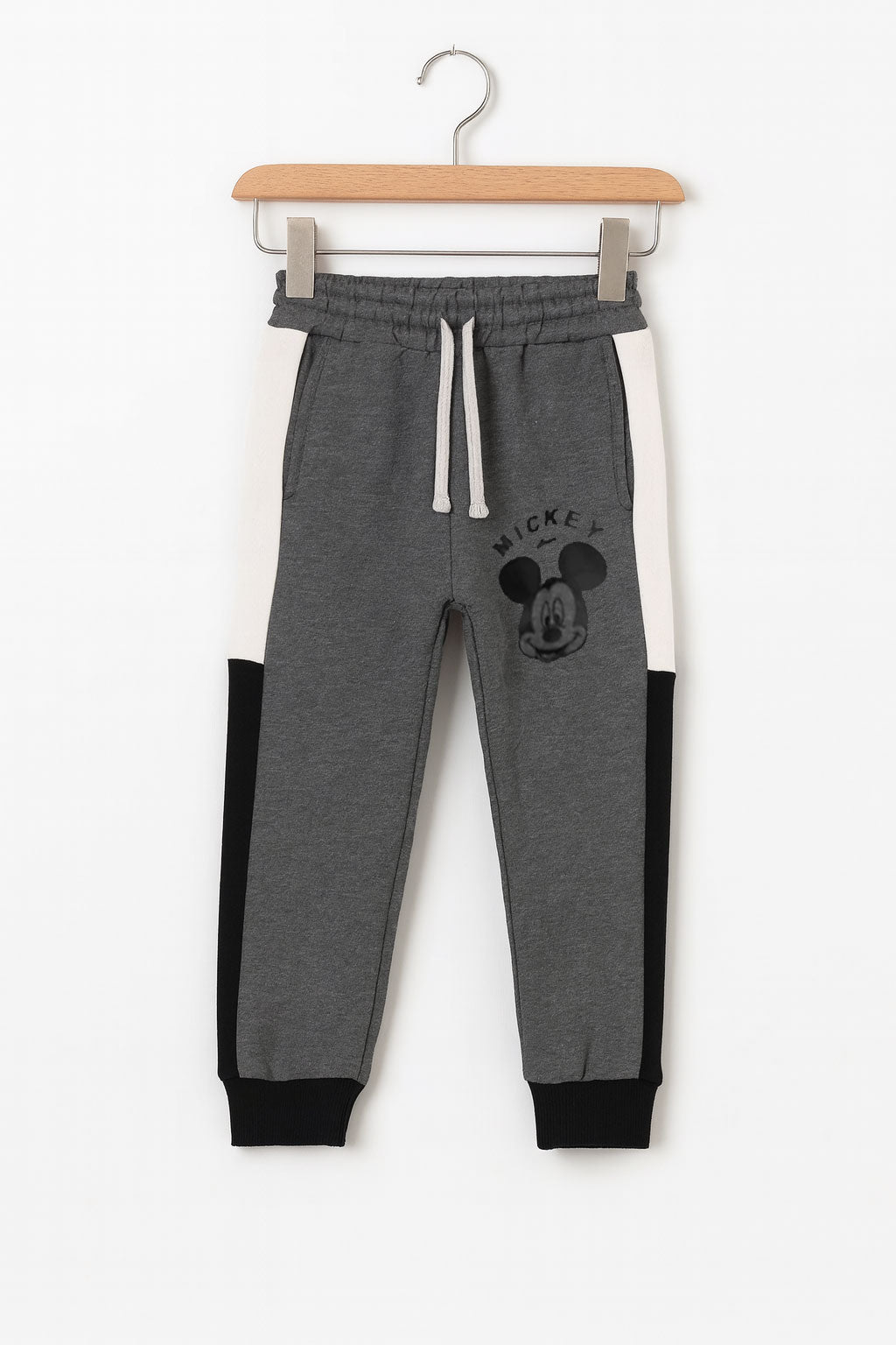 Mickey Mouse Little Boys Fleece Gray Black And White Sweatshirt & Panel Trouser