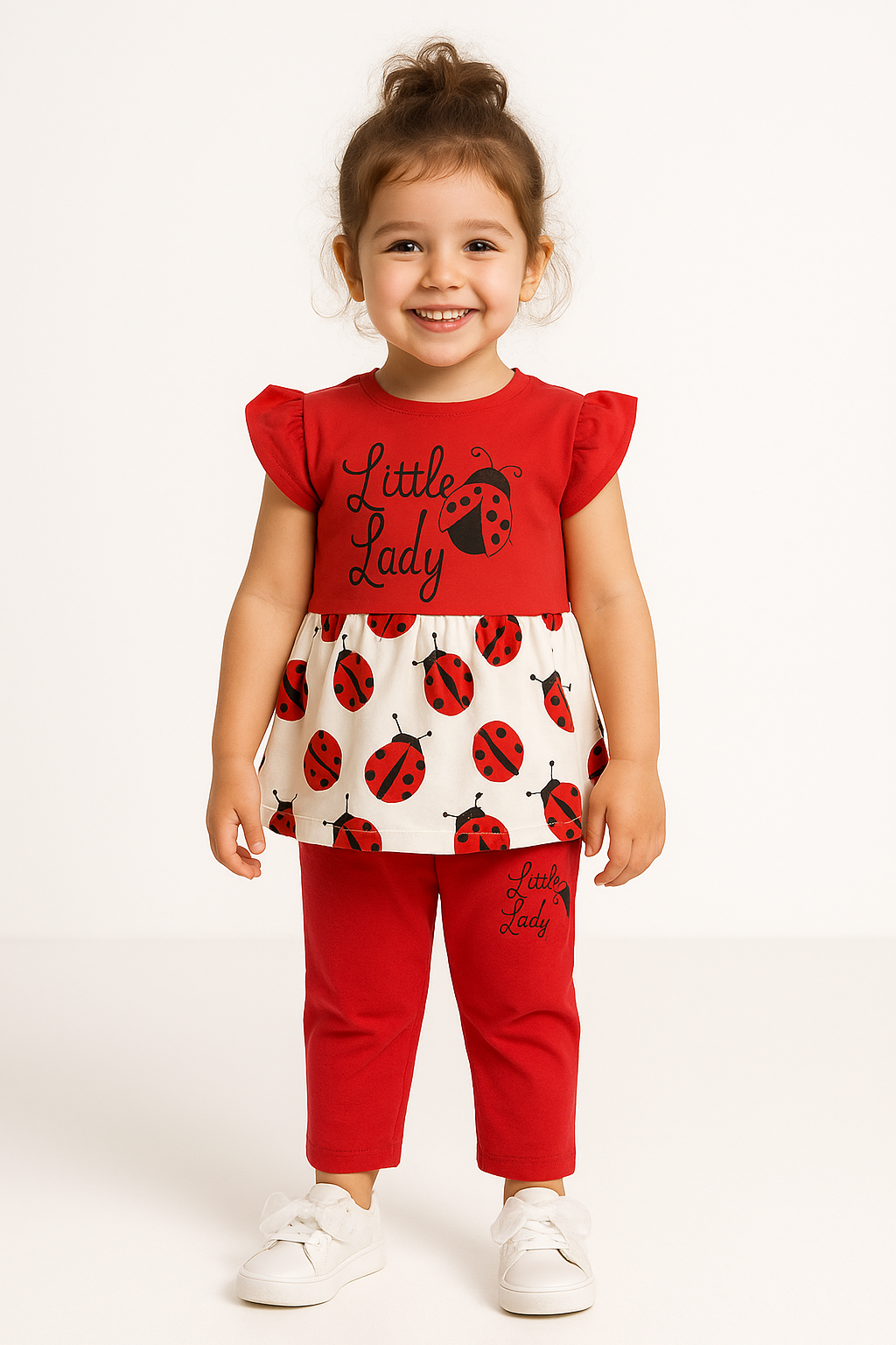 Little Lady Red & White Summer Frock Set for Girls