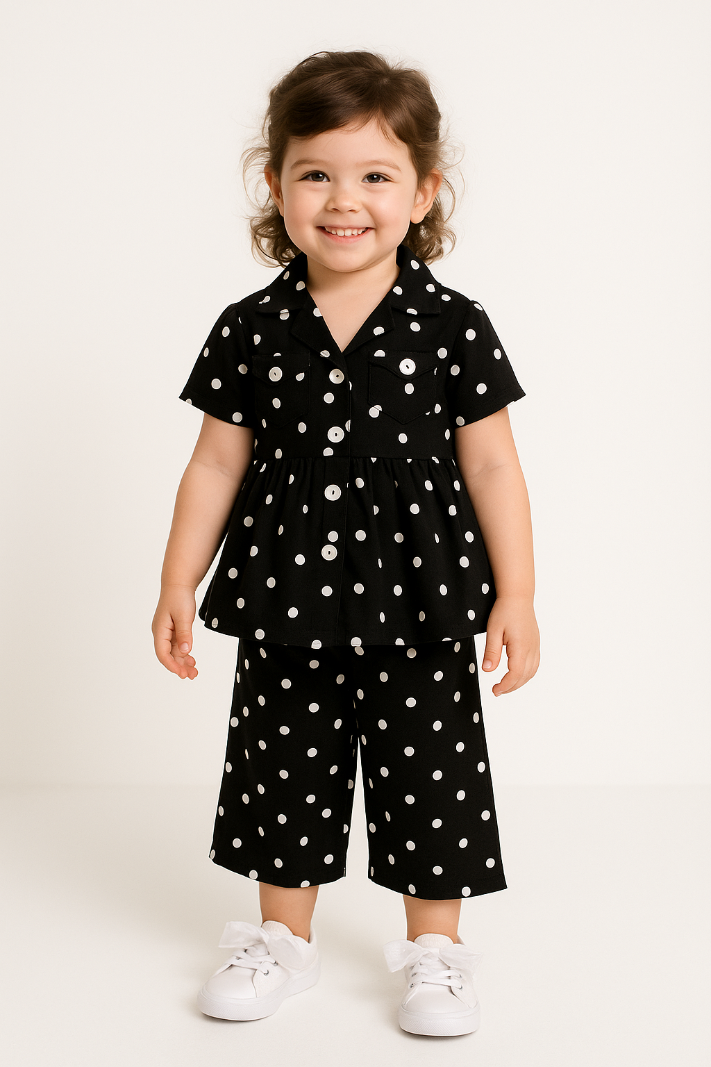 Girls’ Black & White Polka Dot Cotton Summer Set