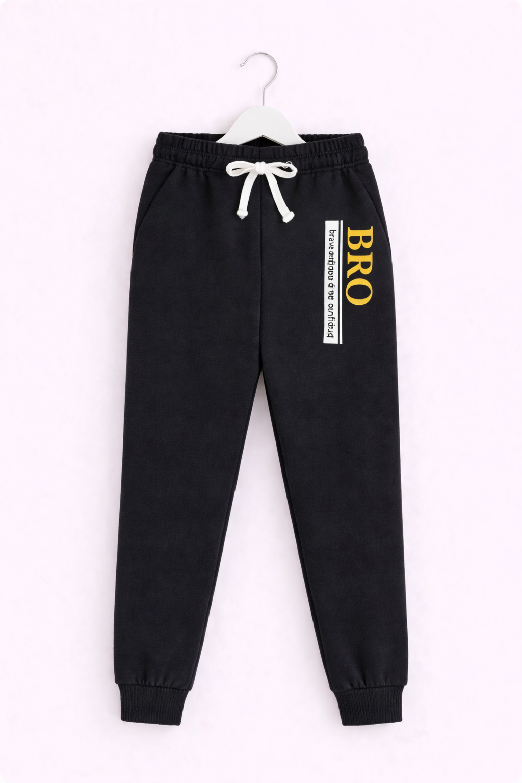 Kids Boys Black & Yellow BRO Hoodie with Trouser – Brave and Confident Printed Casual Outfit