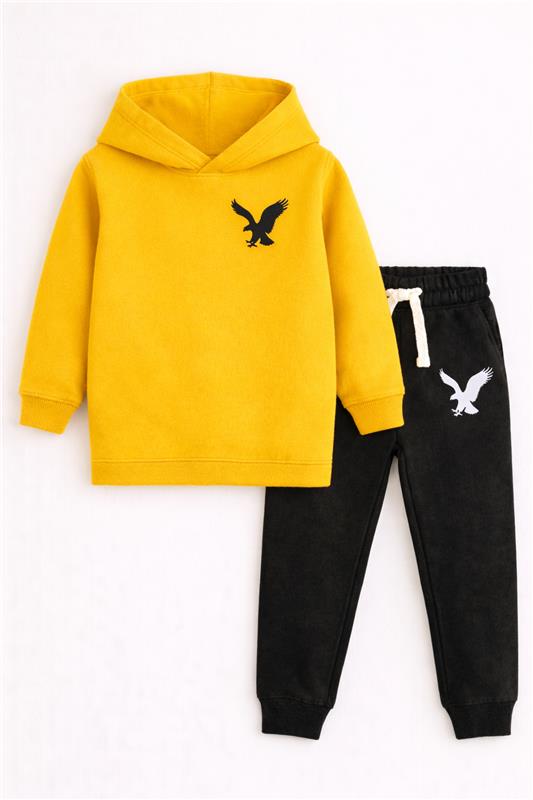 Kids Fleece Hoodie & Trouser Set – Yellow Hoodie with Black Trousers |EG - MYK_Fatimas