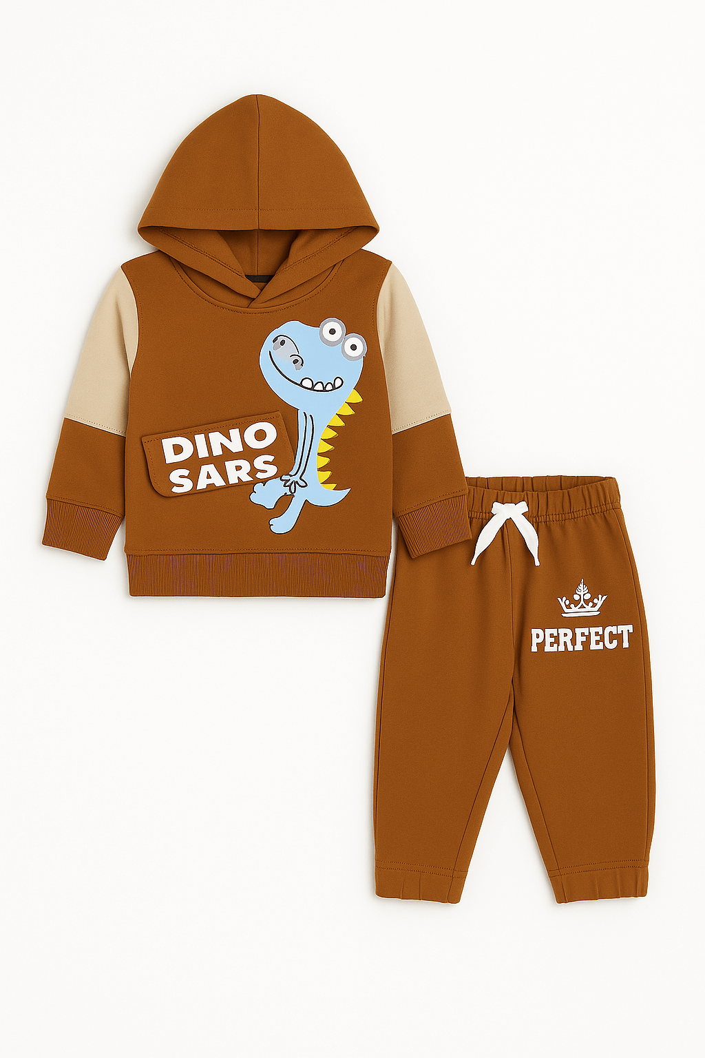 Kids Brown Dino Printed Hoodie and Jogger Set