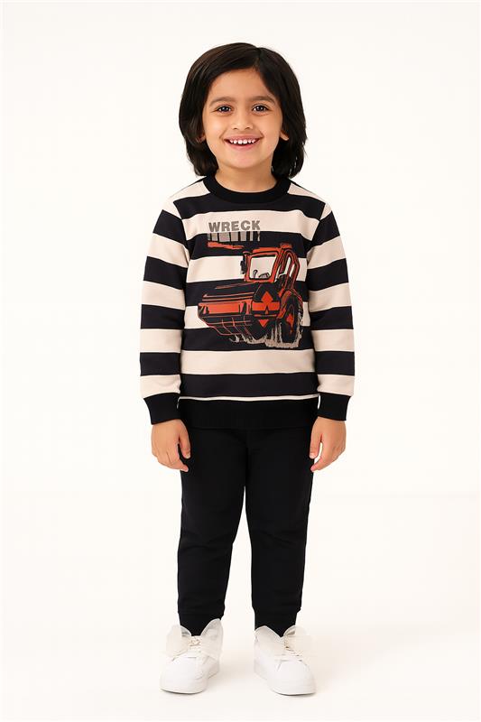 Kids Clothes Cars & Road Rollers White and Blue Sweatshirt With trouser Casual Premium Quality Set