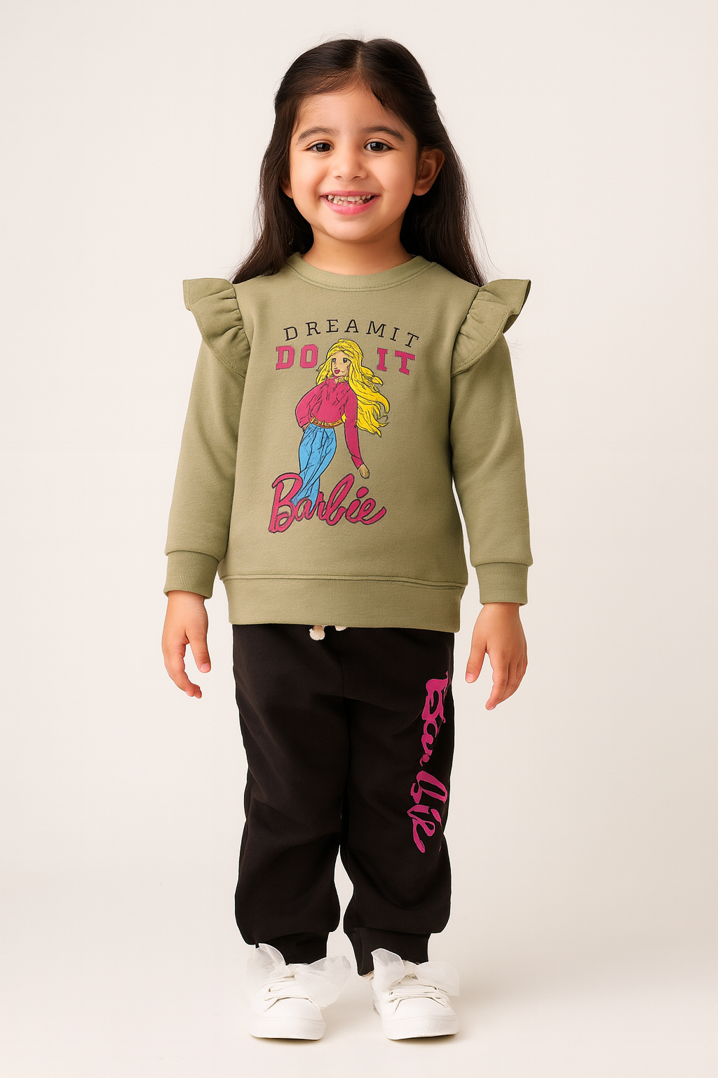 Baby Girls Frill Sleeves Barbie print Outfit Premium Quality 2 pcs Set