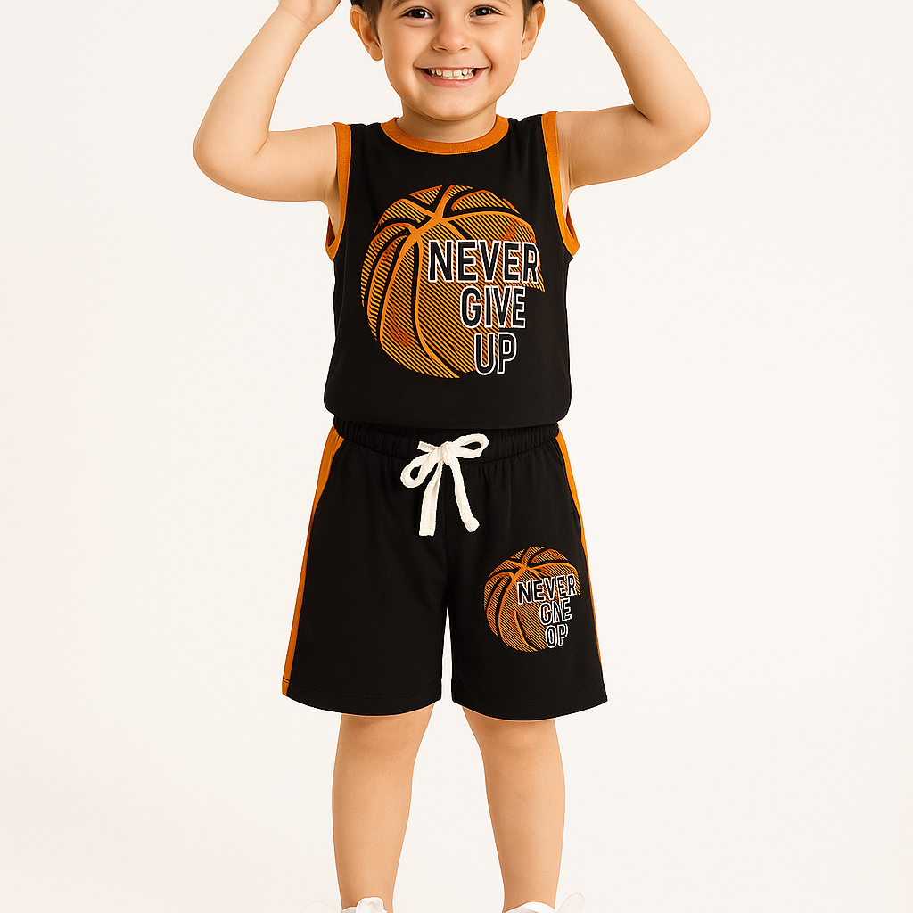 Never Give Up" Sleeveless Basketball Set for Boys – Summer Edition