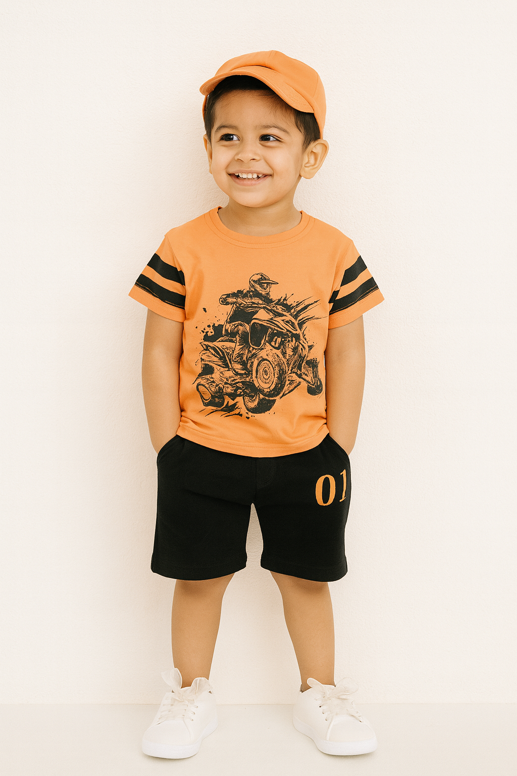 Boys Orange Quad Bike Summer Set – Power & Style with No. 07 Shorts