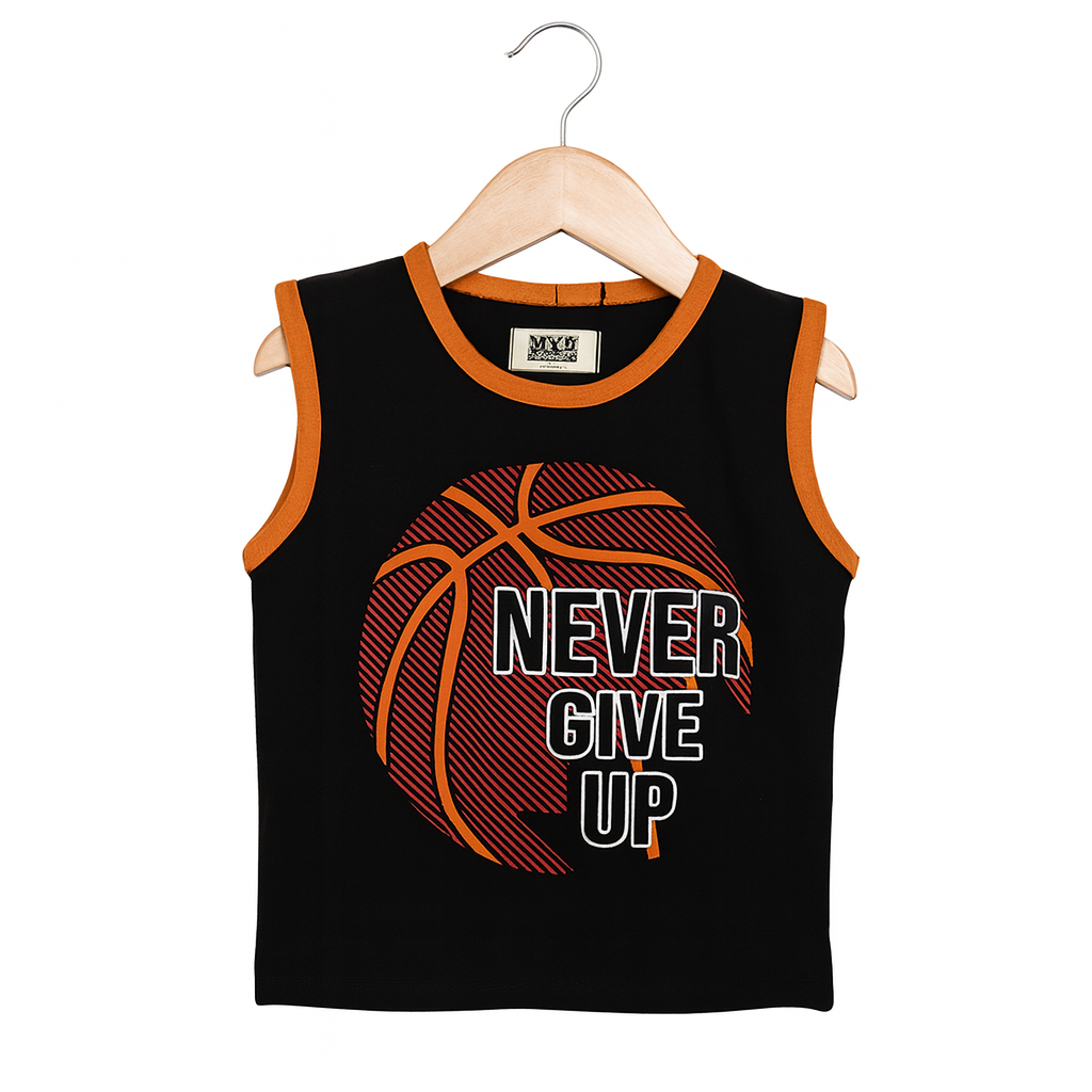 Never Give Up" Sleeveless Basketball Set for Boys – Summer Edition