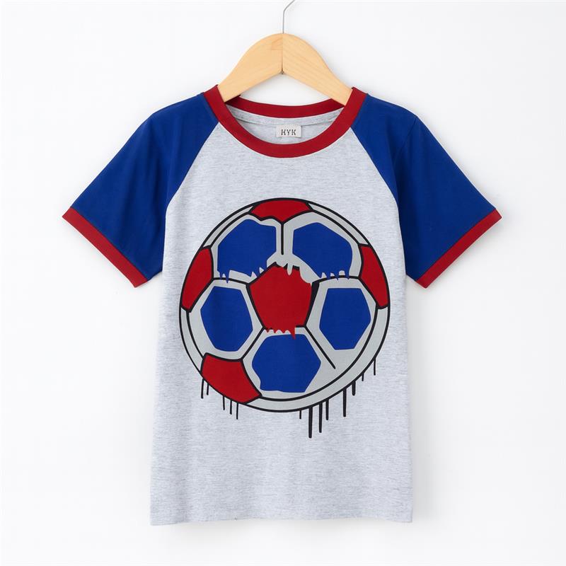 Boys' Summer Football Print T-Shirt & Shorts Set – Red, Blue & Grey Combo