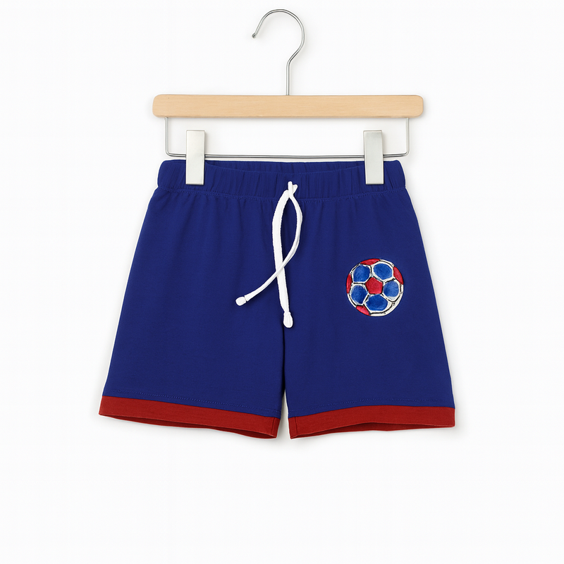 Boys' Summer Football Print T-Shirt & Shorts Set – Red, Blue & Grey Combo