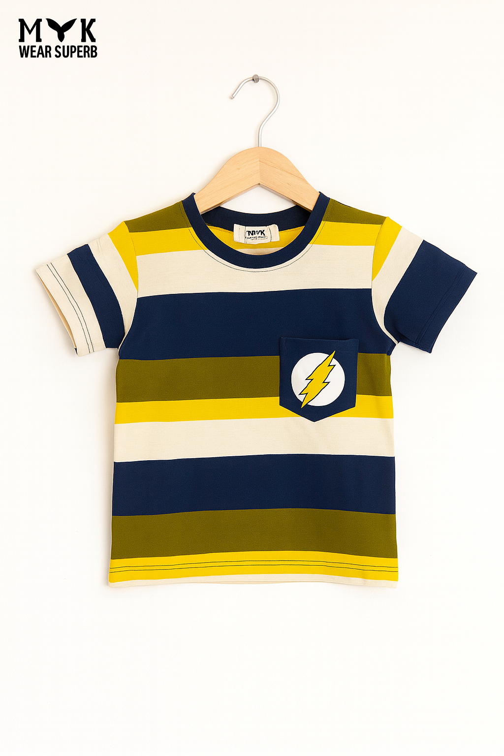 Boys' Striped Cotton Summer Set with Lightning Bolt Design