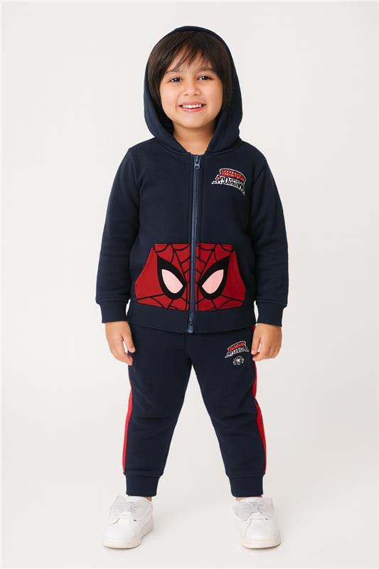 Red & Navy Blue Spider Man Pocket Hoodie With Panel Trouser 2pcs Premium Quality Set