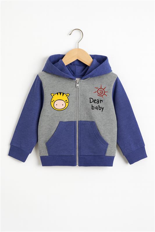 Dear Baby Blue & Grey Zipper Hoodie With Pannel Trouser And Dori 2 Piece Premium Quality Set