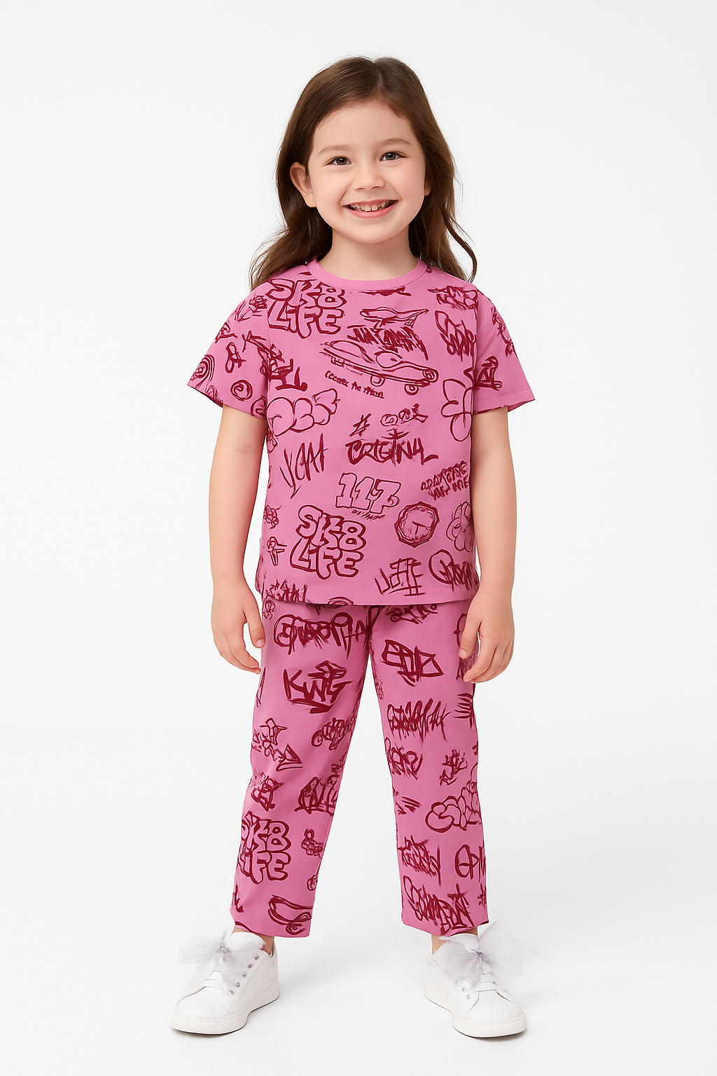 Urban Graffiti Streetwear Set for Kids – Bold Pink Edition