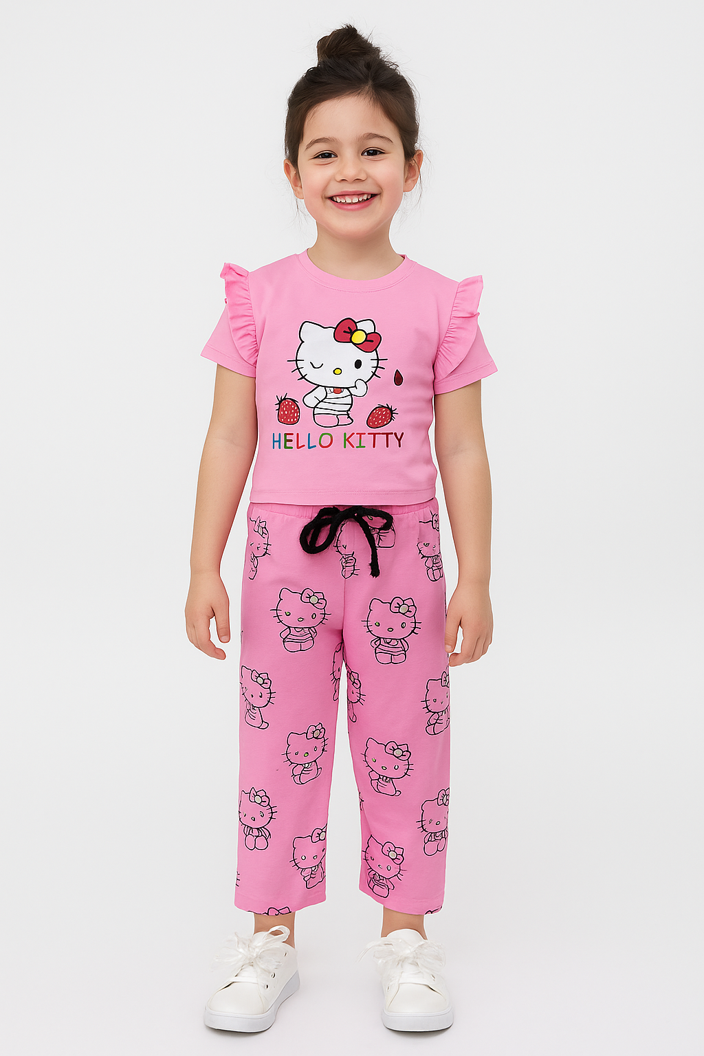 Hello Kitty Ruffle Sleeve T-Shirt & Printed Pajama Set