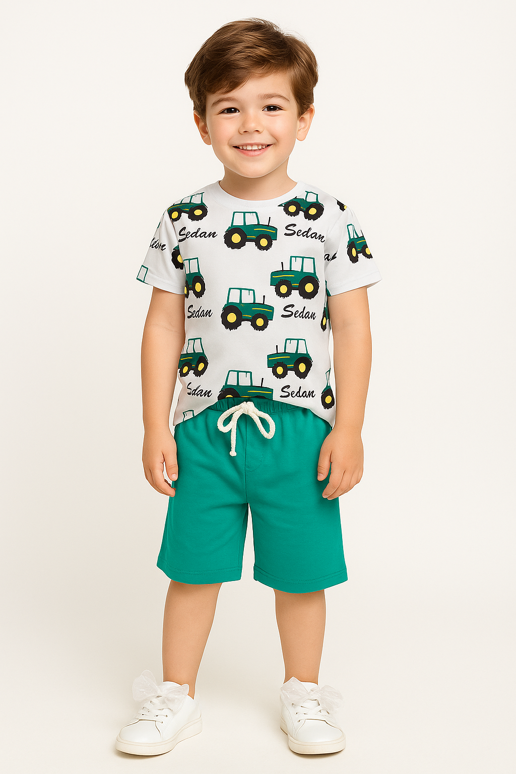 Boys' Tractor Print "Sedan" Summer T-Shirt & Shorts Set