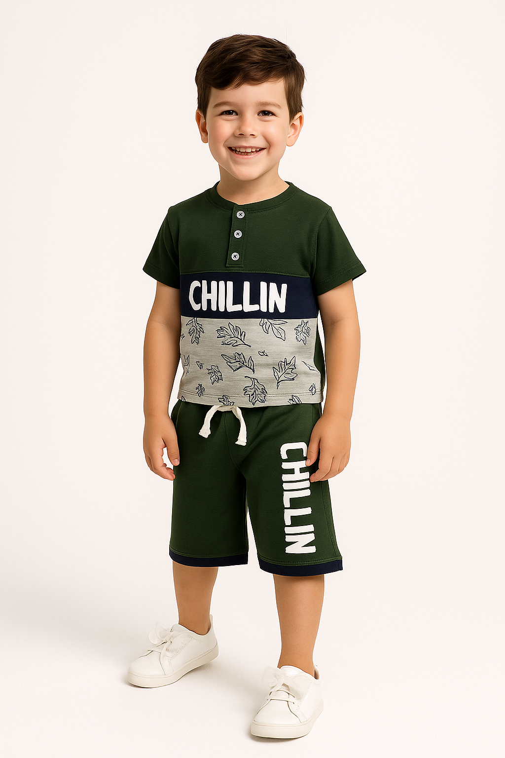 Boys’ Summer "CHILLIN" Printed T-Shirt & Shorts Set