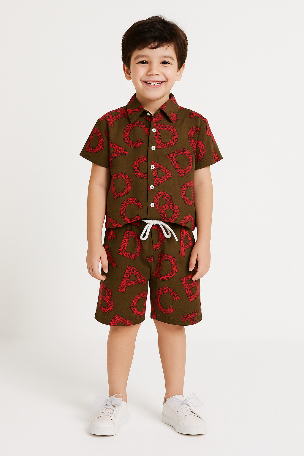 Alphabet Print Linen Shirt & Shorts Set