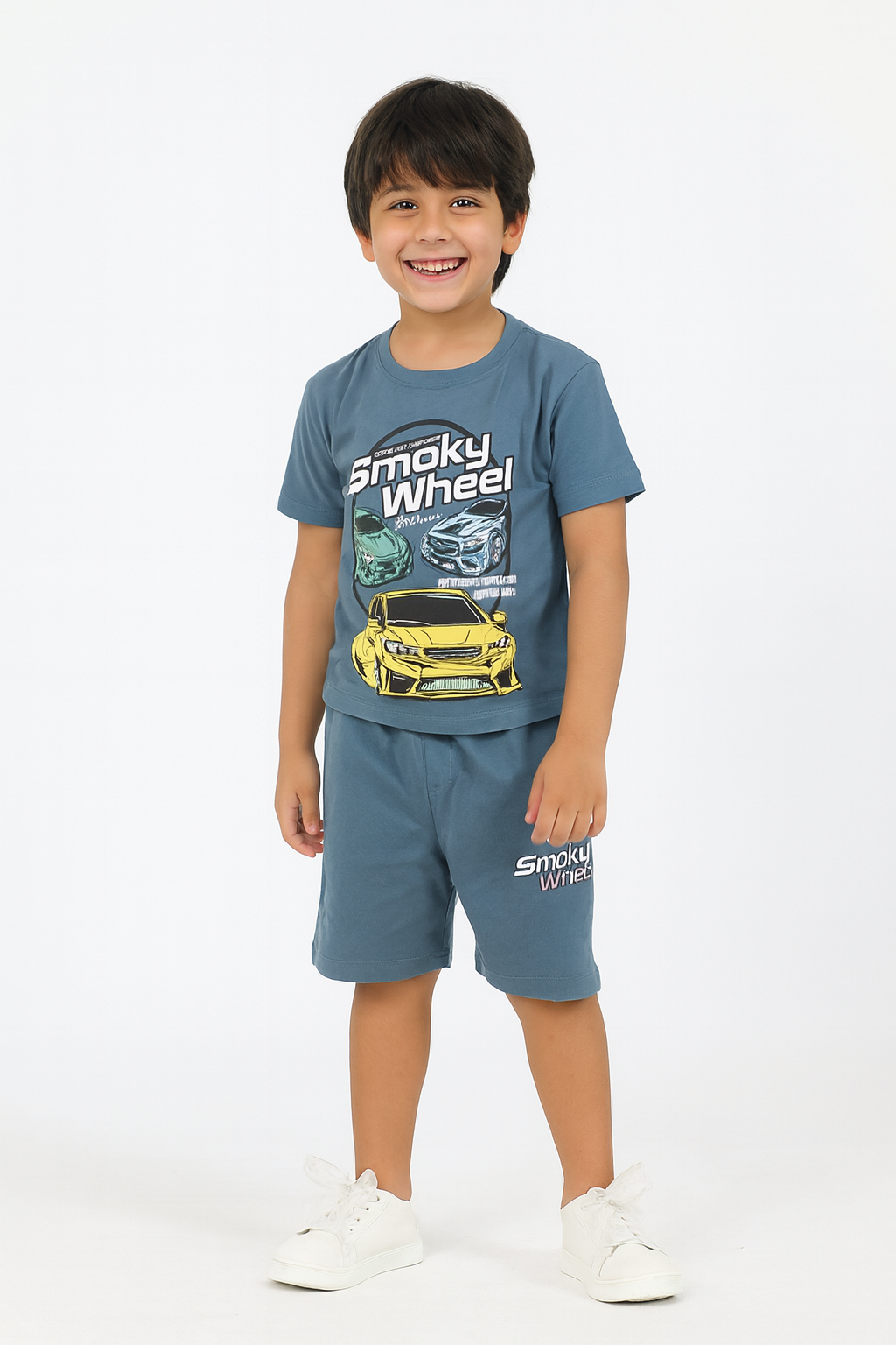 Smoky Wheel Racing Car T-Shirt & Shorts Set