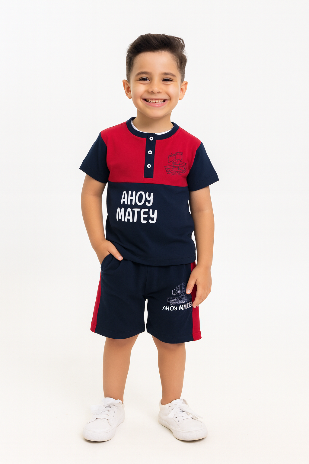 Ahoy Matey" Nautical T-Shirt & Shorts Set