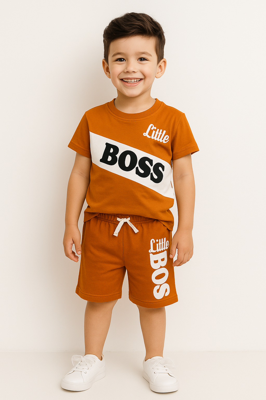 Little Boss Kids Summer T-Shirt & Shorts Set – Bold in Burnt Orange