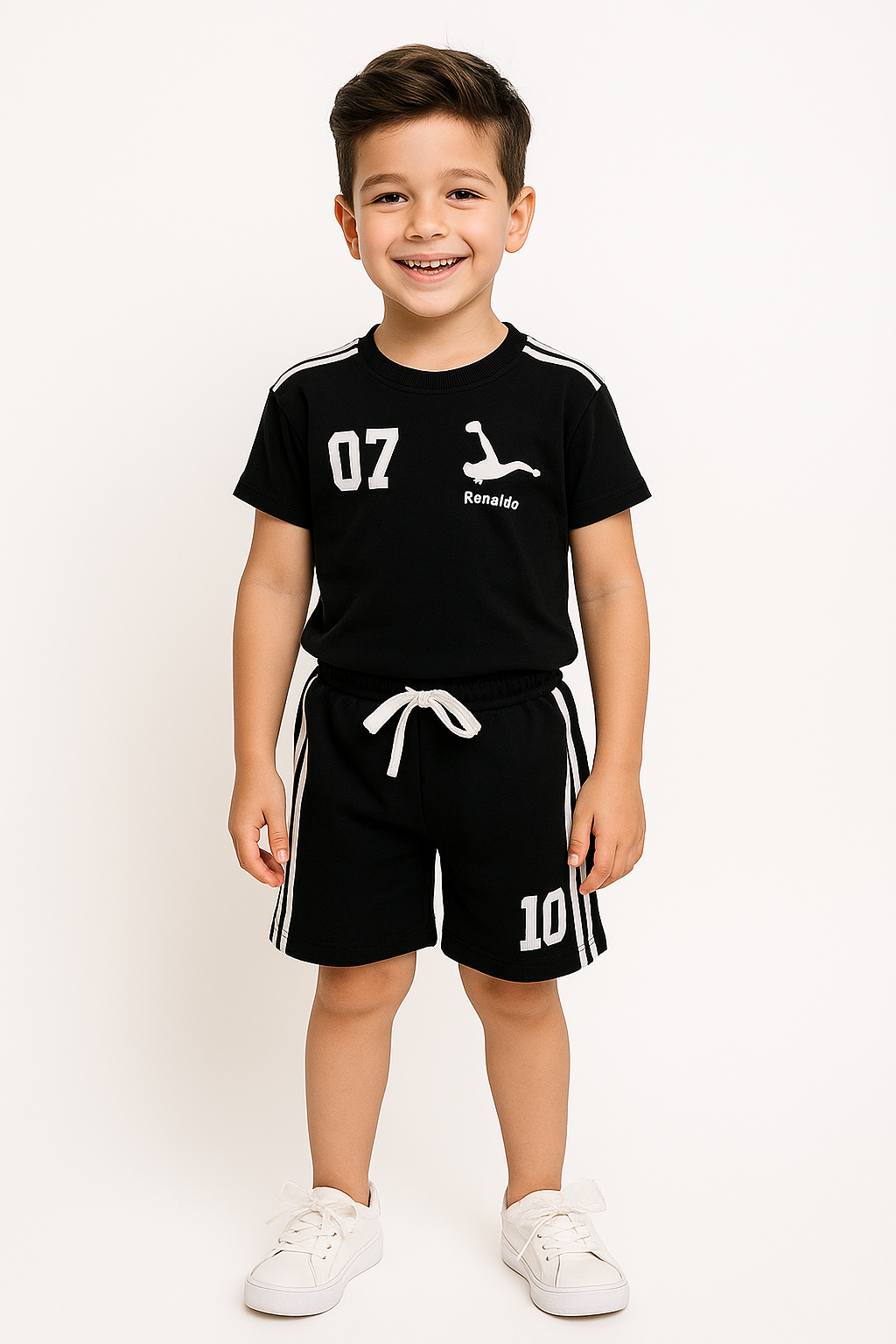 MYK Ronaldo Black Kids Sportswear-T-Shirt & Shorts Set