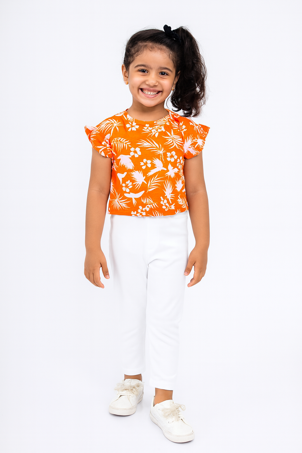 Tropical Vibes Ruffle Sleeve Tee – Sunset Orange