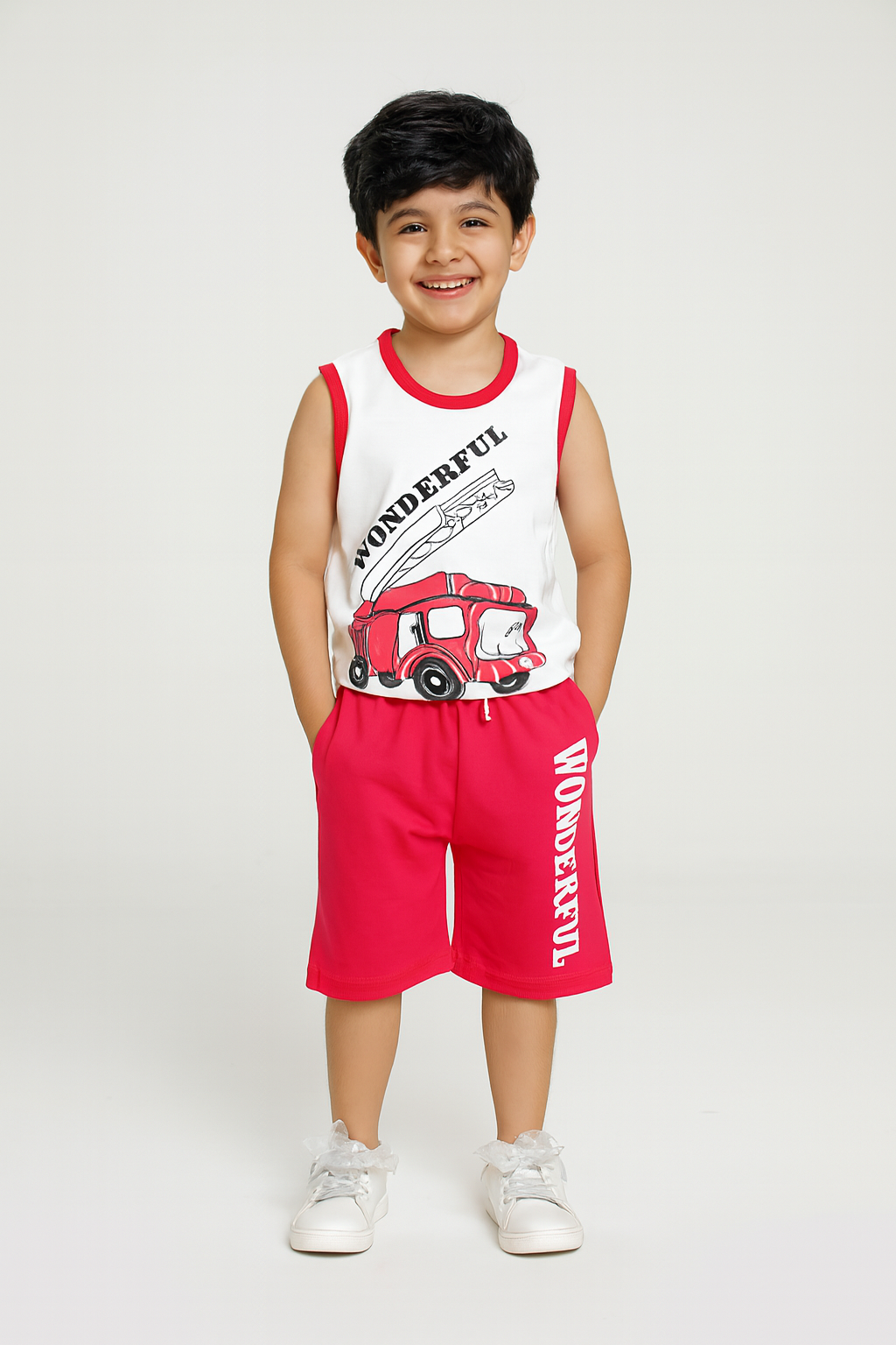 Wonderful Fire Truck Sleeveless Summer Set for Boys – Bold & Fun