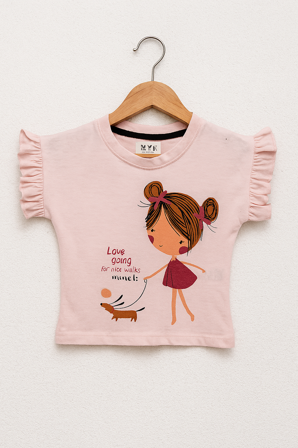 Baby Pink Ruffle Sleeve T-Shirt & Polka Dot Pajama Set