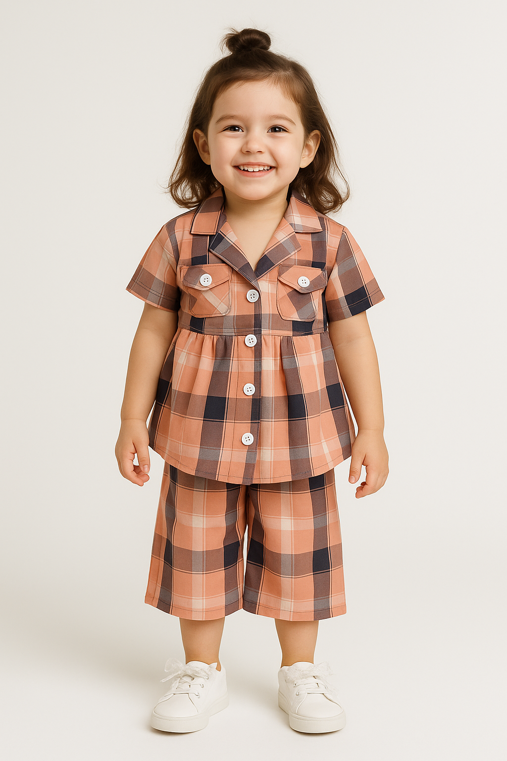 Girls' Pink & Black Checkered Cotton Summer Set