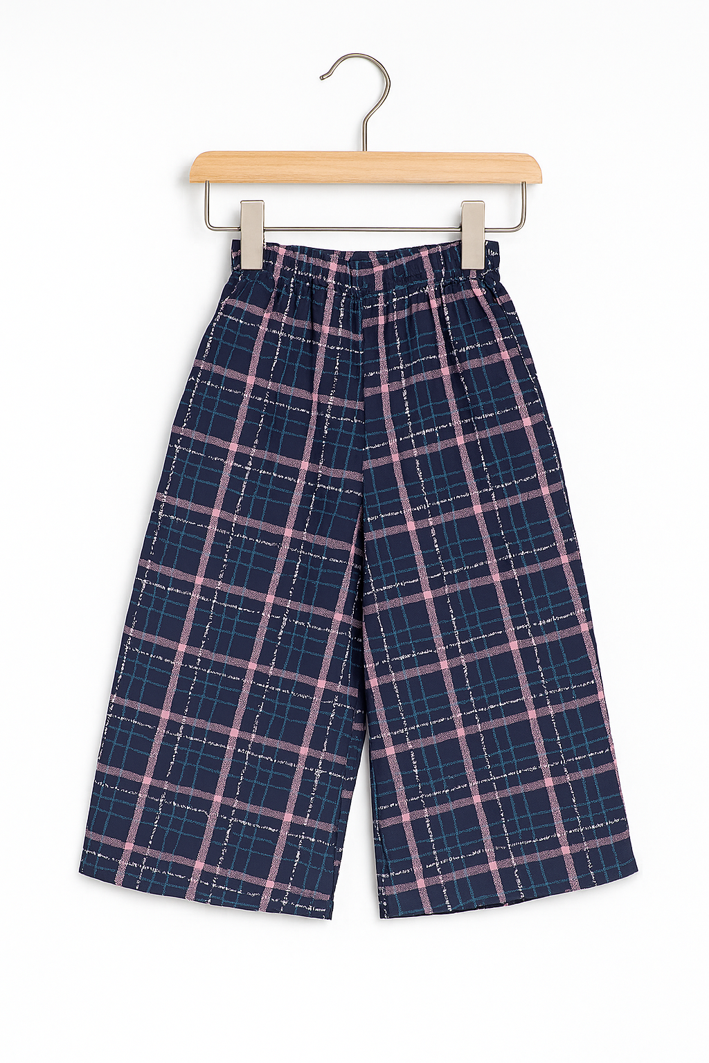 Kids’ Cotton Checkered Summer Kurta & Pajama Set – Navy Blue & Pink