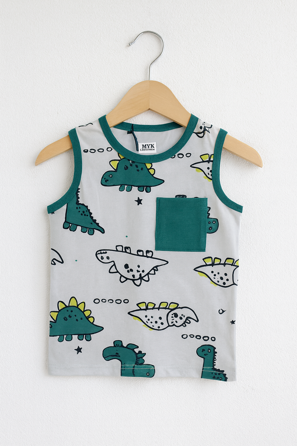 Dino Adventure Sleeveless T-Shirt & Shorts Set – Teal & Grey