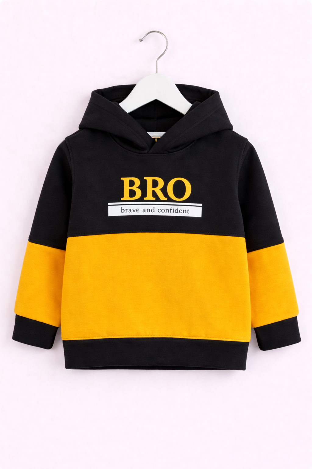 Kids Boys Black & Yellow BRO Hoodie with Trouser – Brave and Confident Printed Casual Outfit