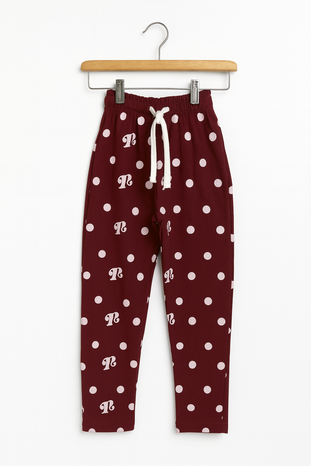 Girls Night Suit - Barbie Sweet Dreams Print Grey Top & Maroon Polka Dot Trousers by MYK - MYK_Fatimas