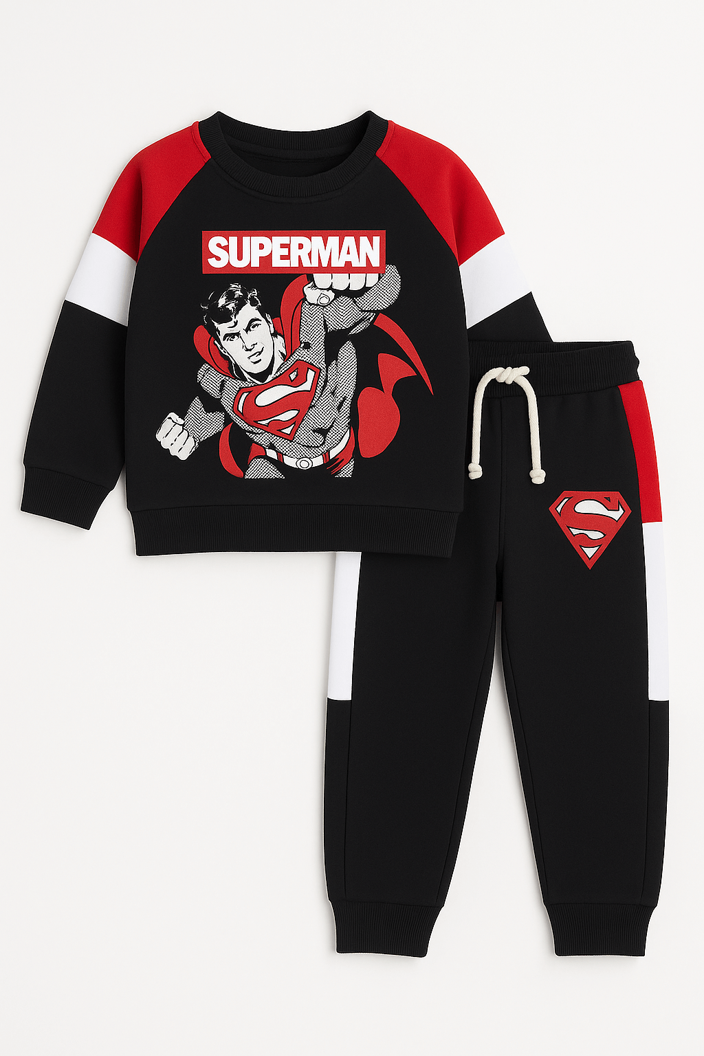 Superman Printed Winter Tracksuit (Sweatshirt + Joggers) for Kids