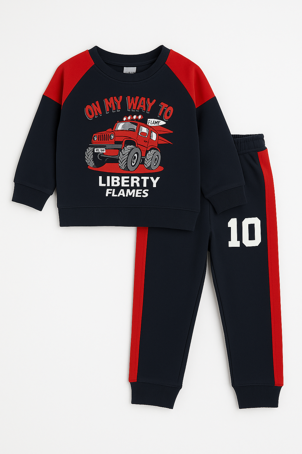 Monster Truck Printed Winter Tracksuit (Sweatshirt + Joggers) for Kids