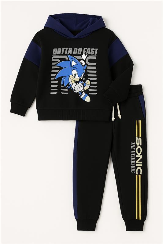 Kids Sonic Blue & Black Fleece Hoodie With Pocket Trouser Premium Quality Set