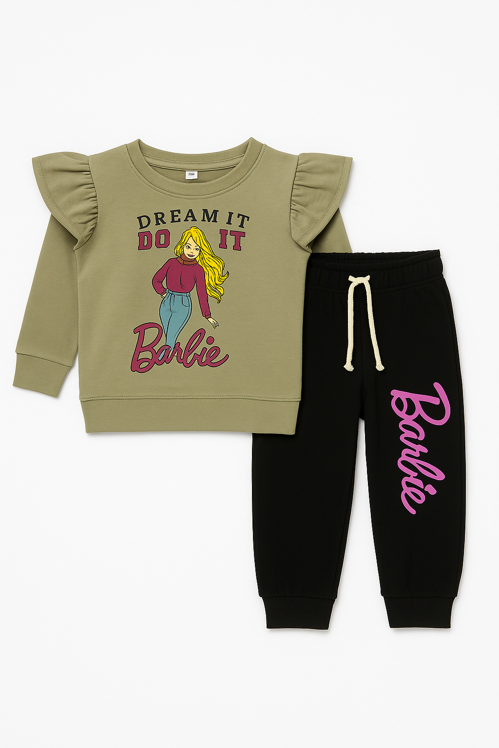 Baby Girls Frill Sleeves Barbie print Outfit Premium Quality 2 pcs Set