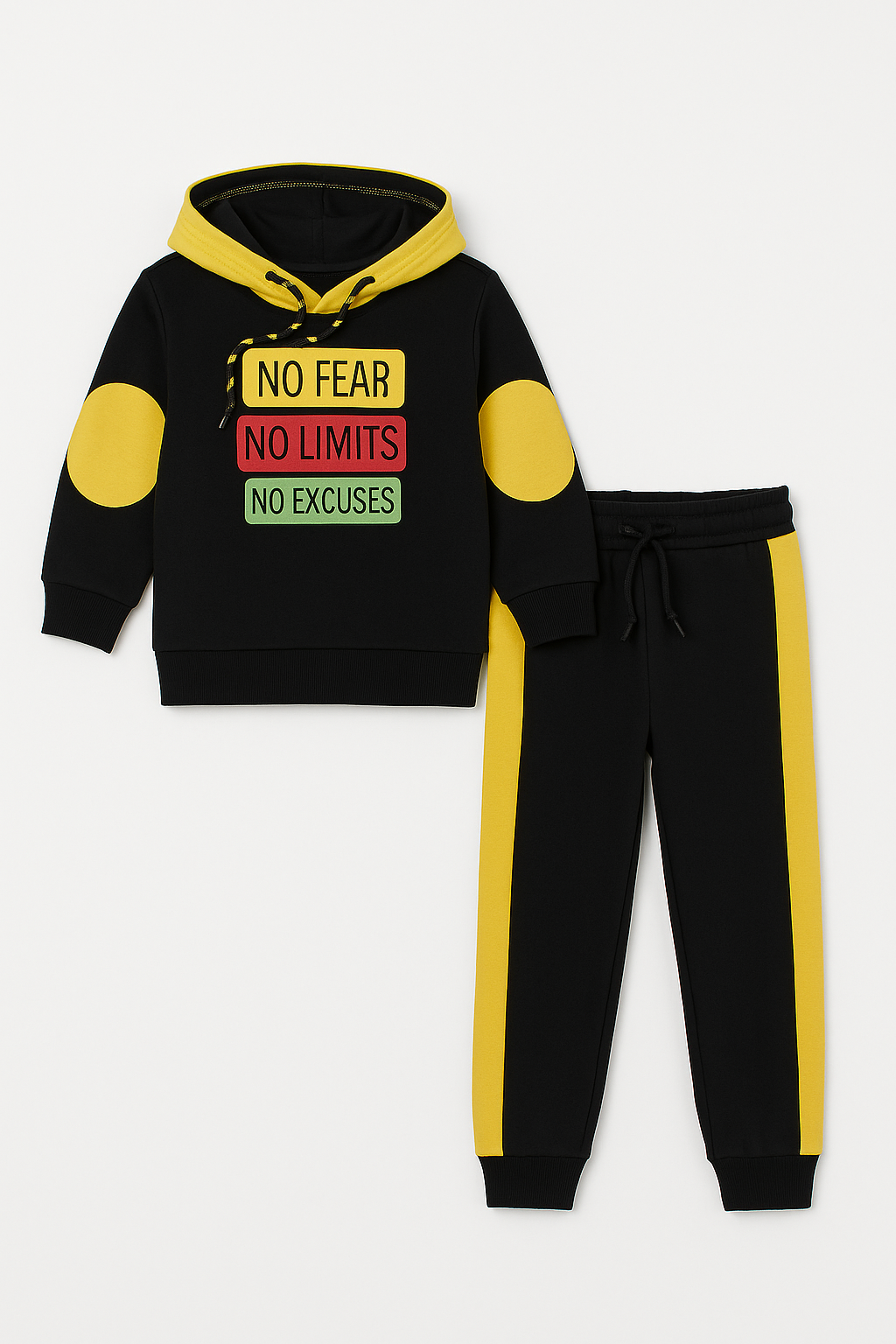 Baby Slogan Graphic Elbow Patch Colorblock Hoodie & Sweatpants