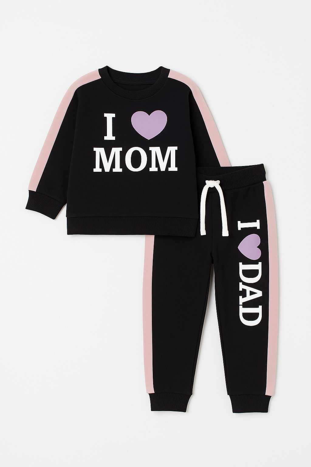 Baby Girls' Casual "I Love Mom, I Love Dad" Slogan Sweatshirt and Trouser 2 Piece Set