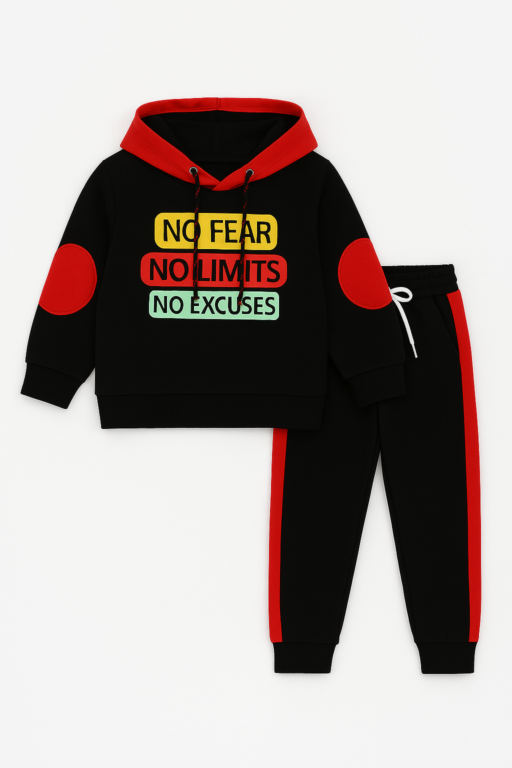 Baby Slogan Graphic Elbow Patch Colorblock Hoodie & Sweatpants