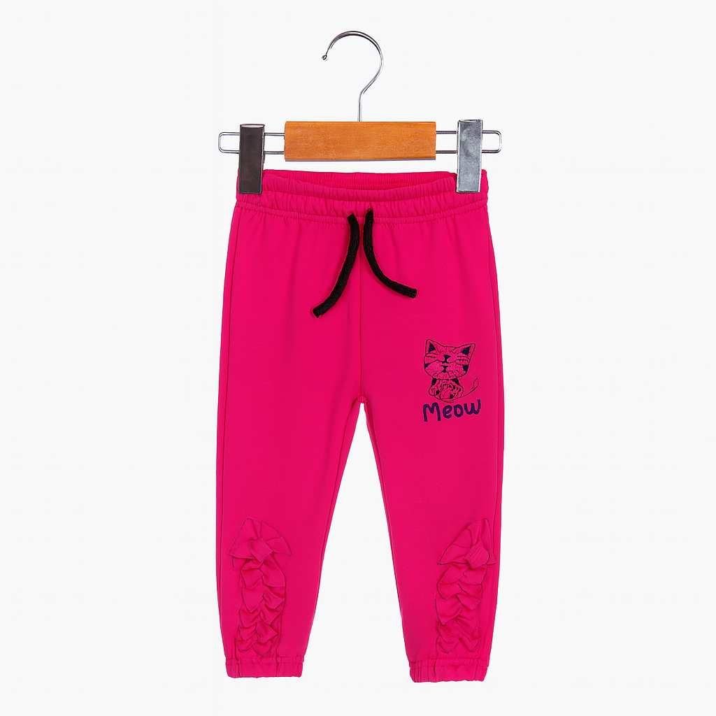 Baby Girls Meow Fleece Navy Blue Hoodie With Pink Frill Trouser 2 Piece premium Quality Set