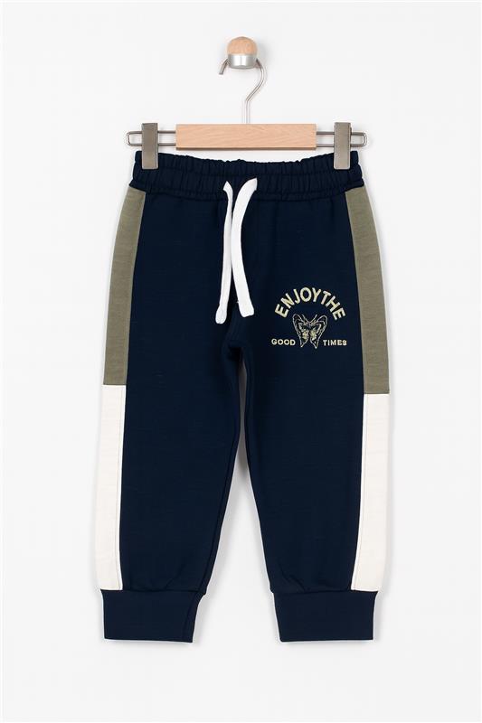 2pcs Set Kids Enjoy Time  Green ,White & navy Blue Sweatshirt With panel Trouser